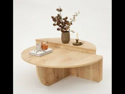 Mesa de centro redonda de design em madeira CARLOW com arrumação - Nogueira