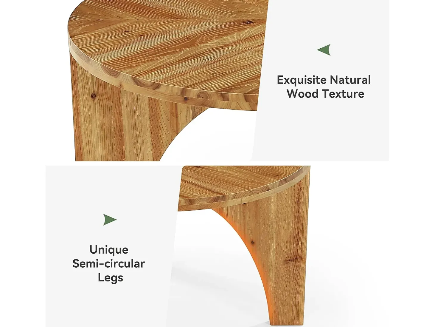 Mesa de Centro Redonda de Madeira Sólida de 80cm, Mesa de Centro Rustica com Pernas Curvas