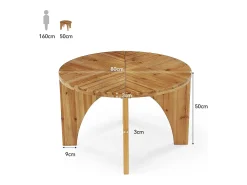 Mesa de Centro Redonda de Madeira Sólida de 80cm, Mesa de Centro Rustica com Pernas Curvas