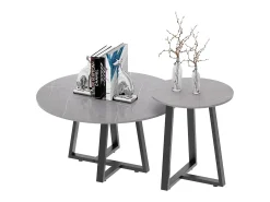 Mesa de centro redonda em mármore para a sala de estar em pedra sinterizada, conjunto de 2 mármores de design 80x80x40cm / 45x45x50cm