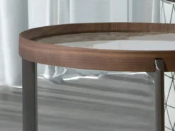 Mesa de centro redonda em mármore porcelânico, nogueira e aço metálico escuro 2130 ANGEL CERDA