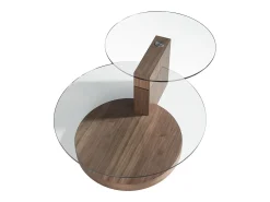 Mesa de centro redonda em vidro temperado e nogueira 2019 ANGEL CERDA