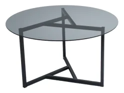 Mesa de centro redonda em vidro temperado Mia com pés em metal preto