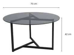 Mesa de centro redonda em vidro temperado Mia com pés em metal preto