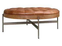 Mesa de centro redonda em pele castanha escura, nogueira e aço escuro 2147 ANGEL CERDA