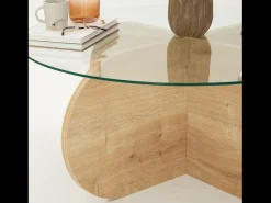 Mesa de centro redonda em madeira com tampo de vidro RIBE