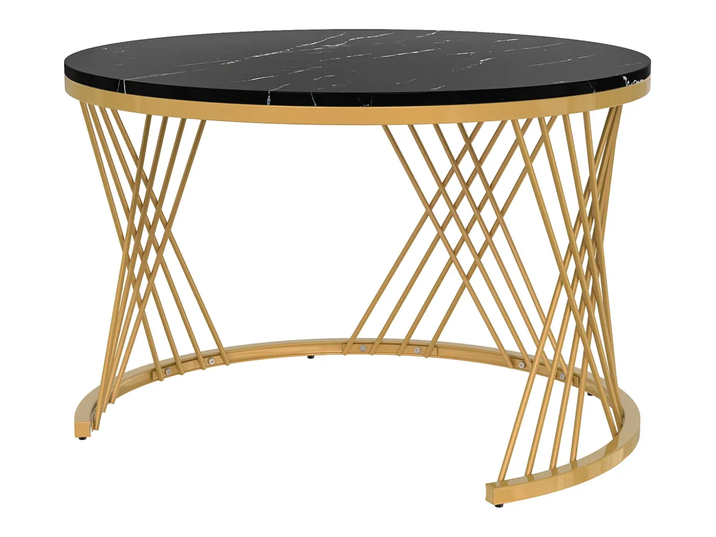 Mesa de centro redonda empilhável com gaveta - Padrão mármore preto - Pés em metal dourado