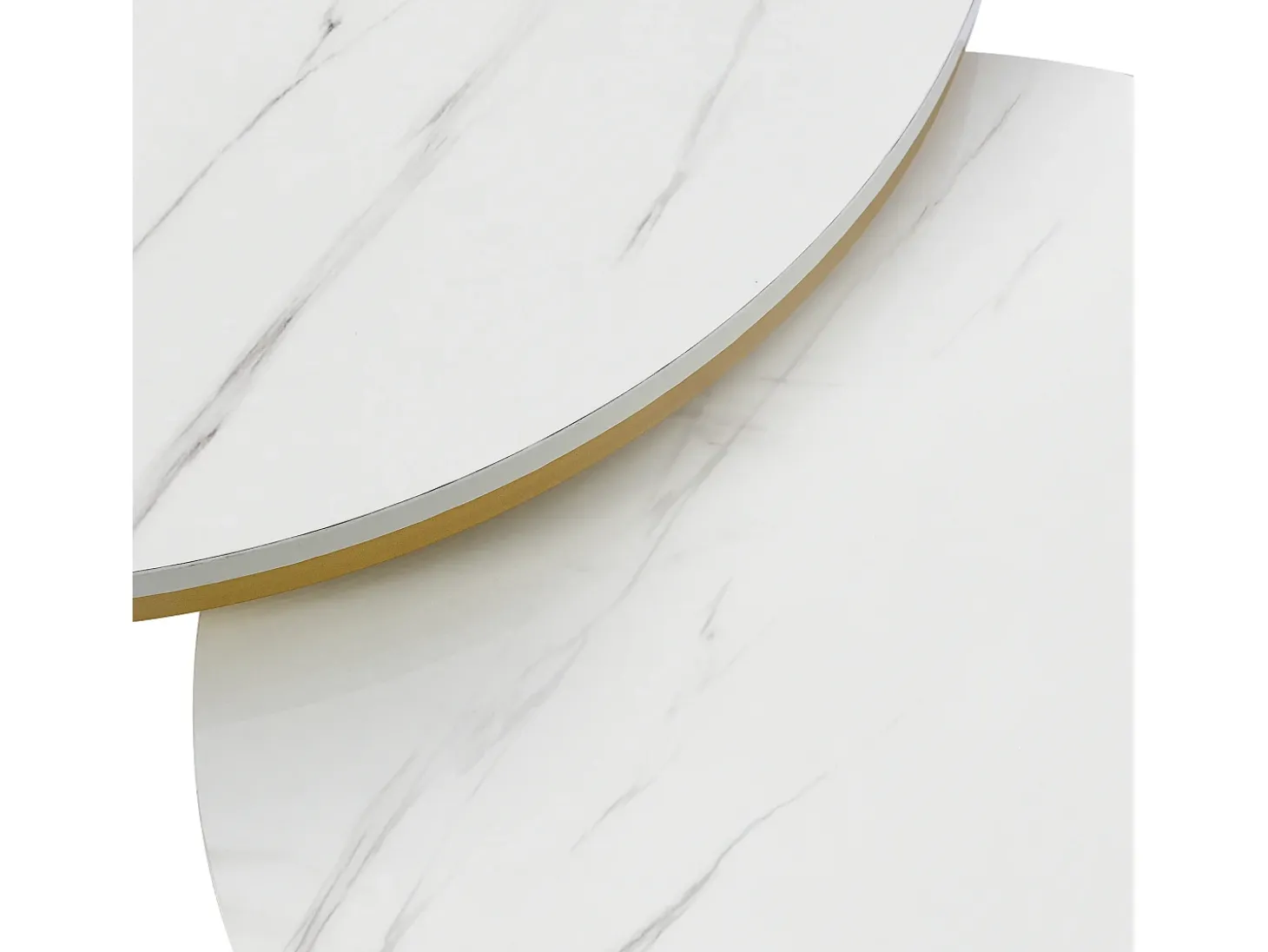 Mesa de centro redonda empilhável com gaveta - Padrão de mármore brilhante - Branco e dourado