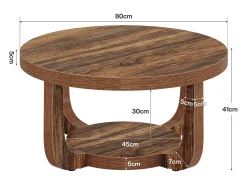 Mesa de Centro Redonda, Mesa de Centro Circular de 2 Andares com Armazenamento, Mesa de Centro Moderna para Sala de Estar