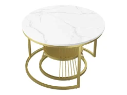 Mesa de centro redonda moderna com encaixe - Estrutura de metal, Mesa grande 70x45 cm, Mesa pequena 45x40 cm