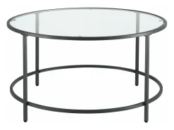Mesa de centro redonda para sala de estar tampo de vidro pés de aço 84 cm preta 03_0006180