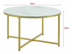 Mesa de centro redonda para sala de estar 45 x 80 cm mármore branco/dourado 03_0008496