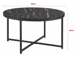 Mesa de centro redonda para sala de estar 45 x 80 cm mármore preto / preto 03_0008497