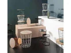 Mesa de centro redonda preta em metal e madeira de Paulownia, diâmetro 38 cm, altura 30,5 cm, design moderno