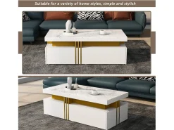 Mesa de centro retangular com 2 gavetas - 100x50x40 cm - aglomerado - tampo marmorizado, para sala - branco