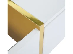Mesa de centro retangular com 2 gavetas e 2 compartimentos ocultos, branca e dourada