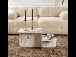Mesa de centro retangular Harmony 80x40x40 cm efeito mármore Freesia, aglomerado melamínico, estilo escandinavo, sem arrumação