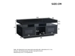 Mesa de centro retangular 100x50x43cm com 2 portas e nicho, LED, portas USB e tomada incluídas, corpo em laca preta brilhante