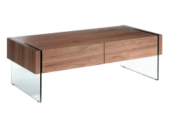 Mesa de centro retangular em nogueira e vidro temperado 2050 ANGEL CERDA
