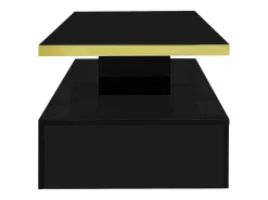 Mesa de centro retangular 100x50x38,5cm com 1 gaveta e LED, Tampo duplo, corpo em preto brilhante