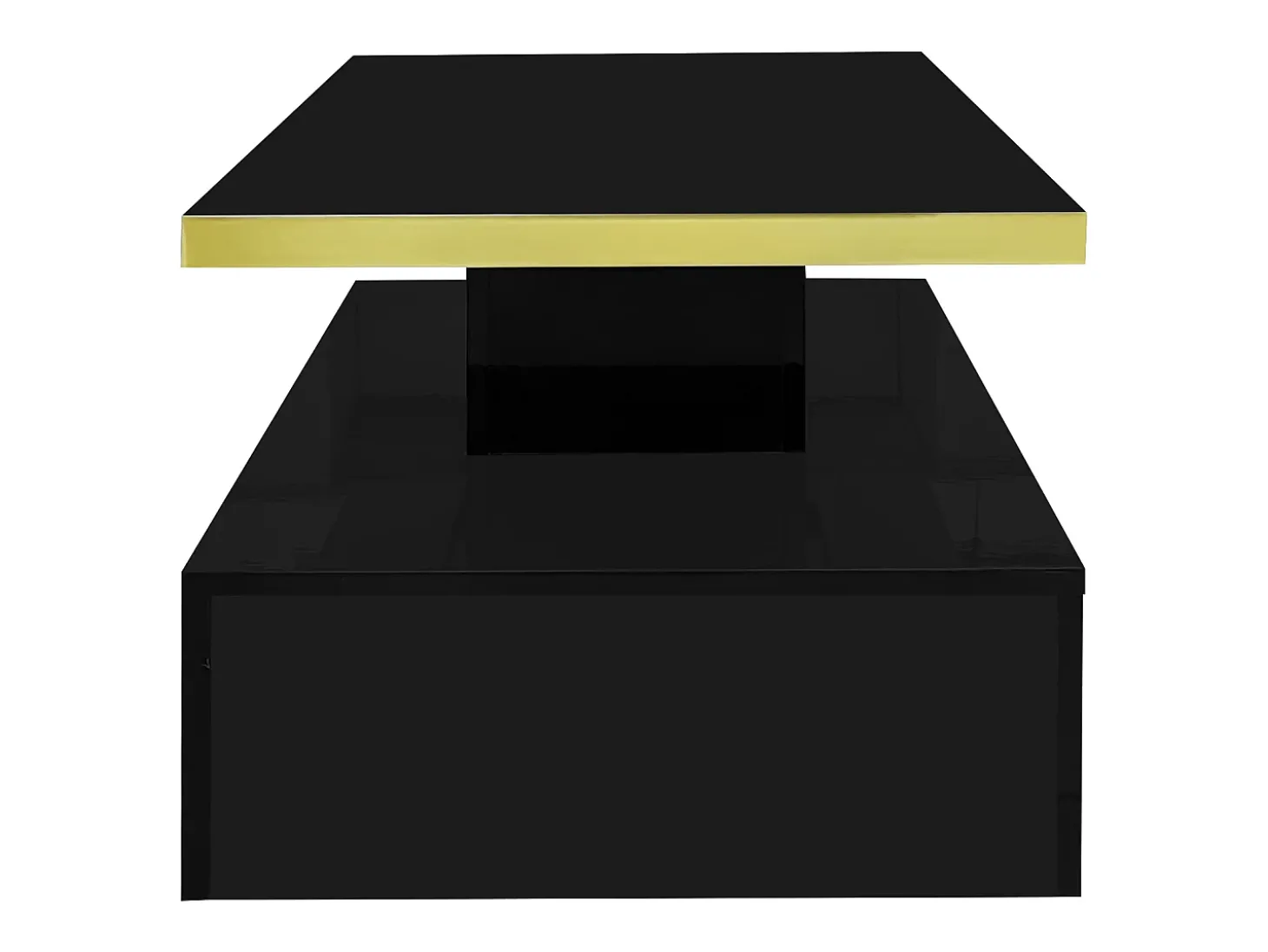 Mesa de centro retangular 100x50x38,5cm com 1 gaveta e LED, Tampo duplo, corpo em preto brilhante