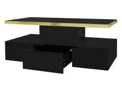 Mesa de centro retangular 100x50x38,5cm com 1 gaveta e LED, Tampo duplo, corpo em preto brilhante