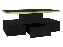 Mesa de centro retangular 100x50x38,5cm com 1 gaveta e LED, Tampo duplo, corpo em preto brilhante