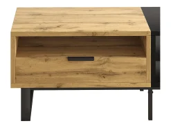 Mesa de centro retangular 100x50x40cm com gaveta, corpo em madeira preta e natural