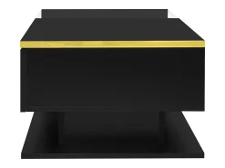 Mesa de centro retangular 100x50x32,5cm com compartimento de arrumação, corpo preto e tampo de vidro, LED incluído