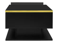 Mesa de centro retangular 90x50x32,5cm com compartimento de arrumação, corpo preto e tampo de vidro, LED incluído