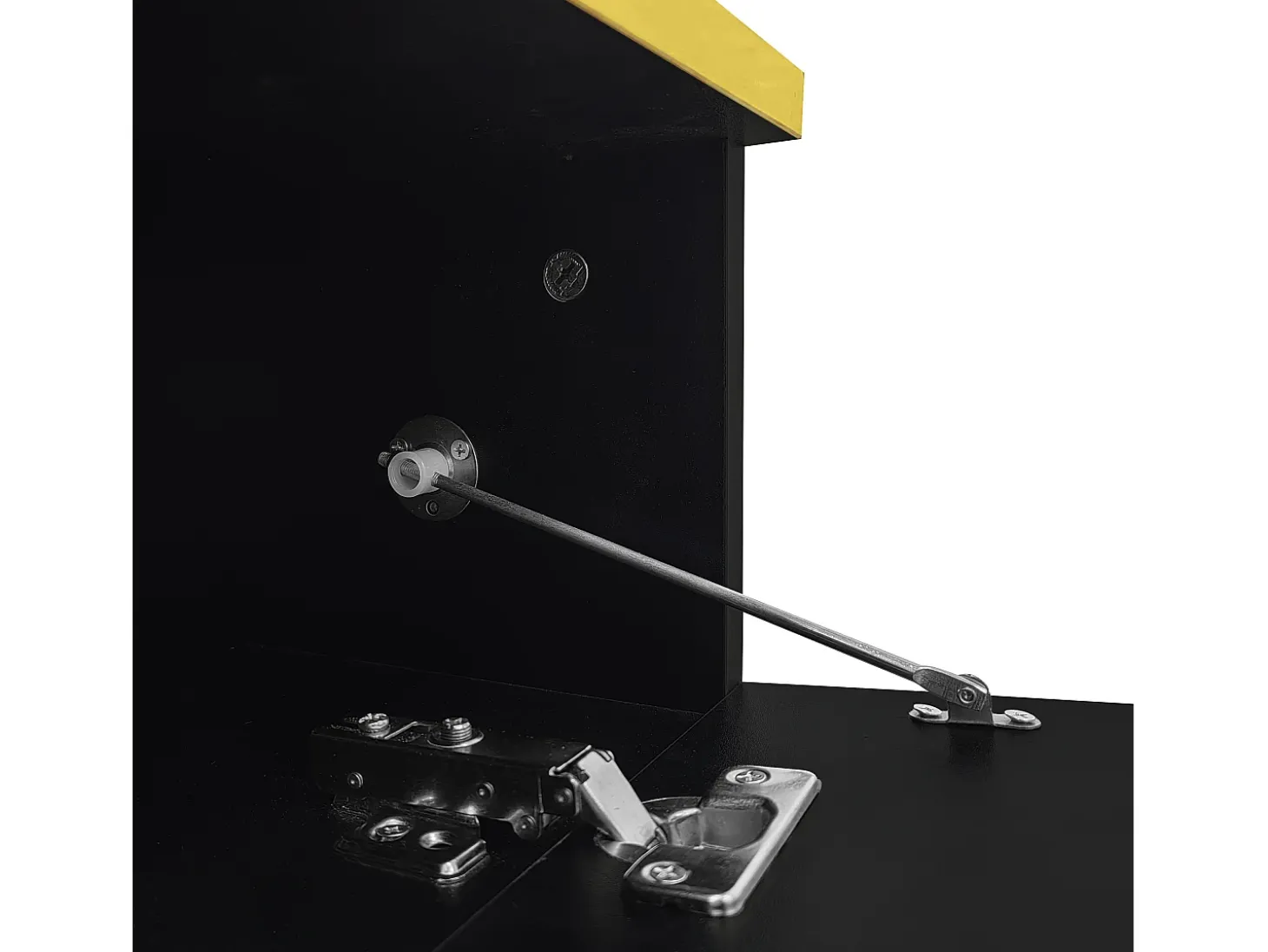 Mesa de centro retangular 90x50x32,5cm com compartimento de arrumação, corpo preto e tampo de vidro, LED incluído