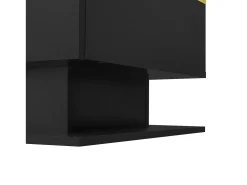 Mesa de centro retangular 90x50x32,5cm com compartimento de arrumação, corpo preto e tampo de vidro, LED incluído