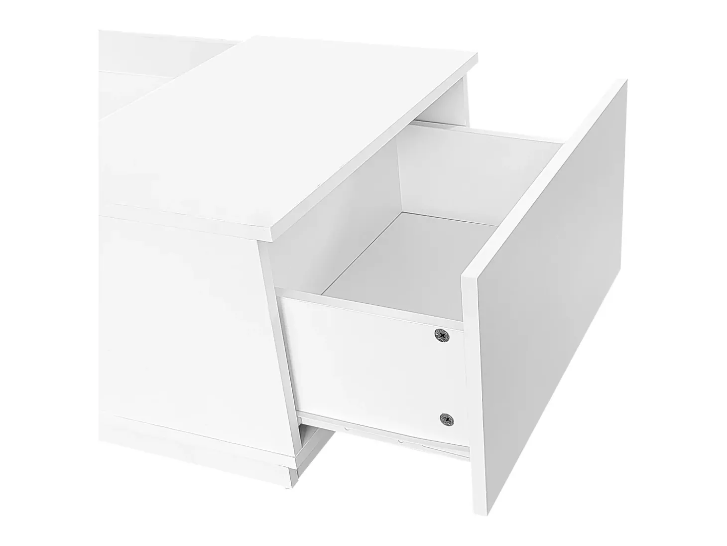 Mesa de centro retangular 100x50x35,5cm com 2 gavetas laterais e tampo de vidro, LED, branca