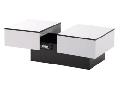 Mesa de centro retangular extensível em laca branca e preta com armazenamento oculto