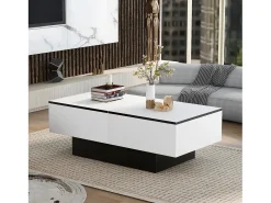 Mesa de centro retangular extensível em laca branca e preta com armazenamento oculto