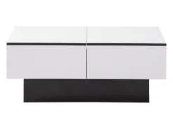 Mesa de centro retangular extensível em laca branca e preta com armazenamento oculto