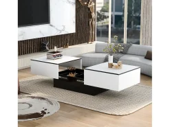Mesa de centro retangular extensível em laca branca e preta com armazenamento oculto