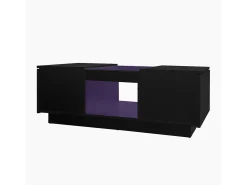Mesa de centro retangular 100x50x35,5cm com 2 gavetas laterais e tampo de vidro, LED, preta