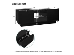 Mesa de centro retangular 100x50x35,5cm com 2 gavetas laterais e tampo de vidro, LED, preta