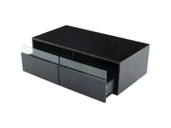Mesa de centro retangular 94x50x34cm com 2 gavetas, LED incluído, corpo em laca preta brilhante
