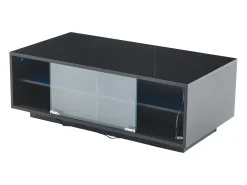 Mesa de centro retangular 94x50x34cm com 2 gavetas, LED incluído, corpo em laca preta brilhante