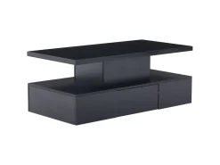 Mesa de centro retangular moderna lacada a preto com gaveta e LED