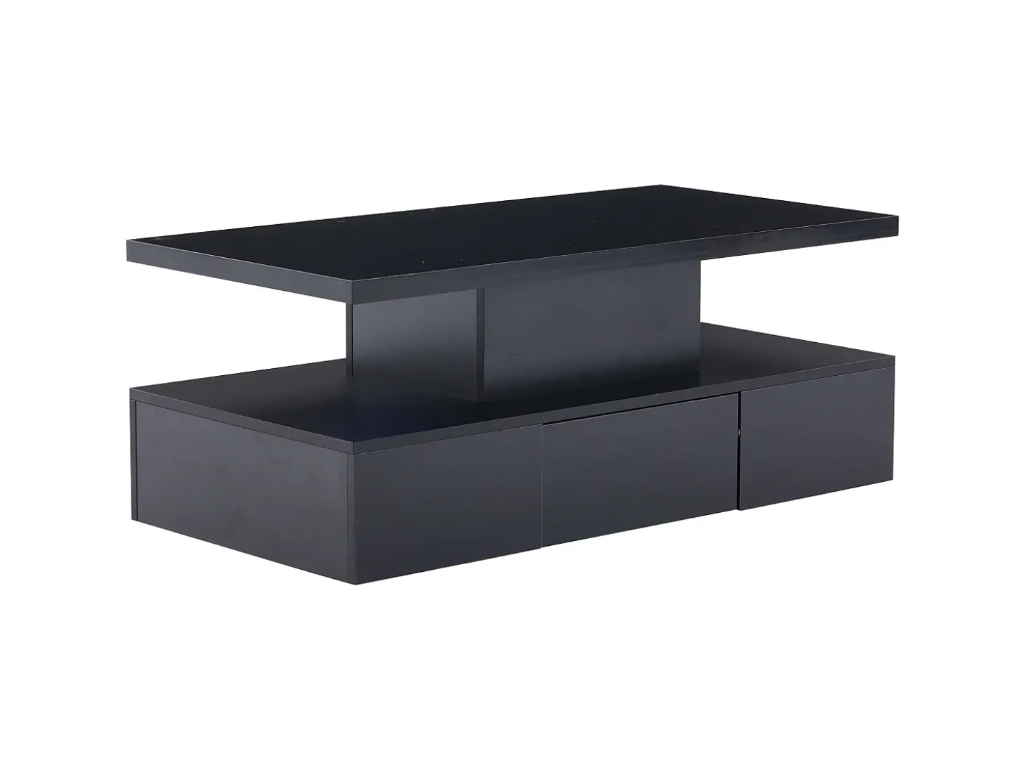 Mesa de centro retangular moderna lacada a preto com gaveta e LED