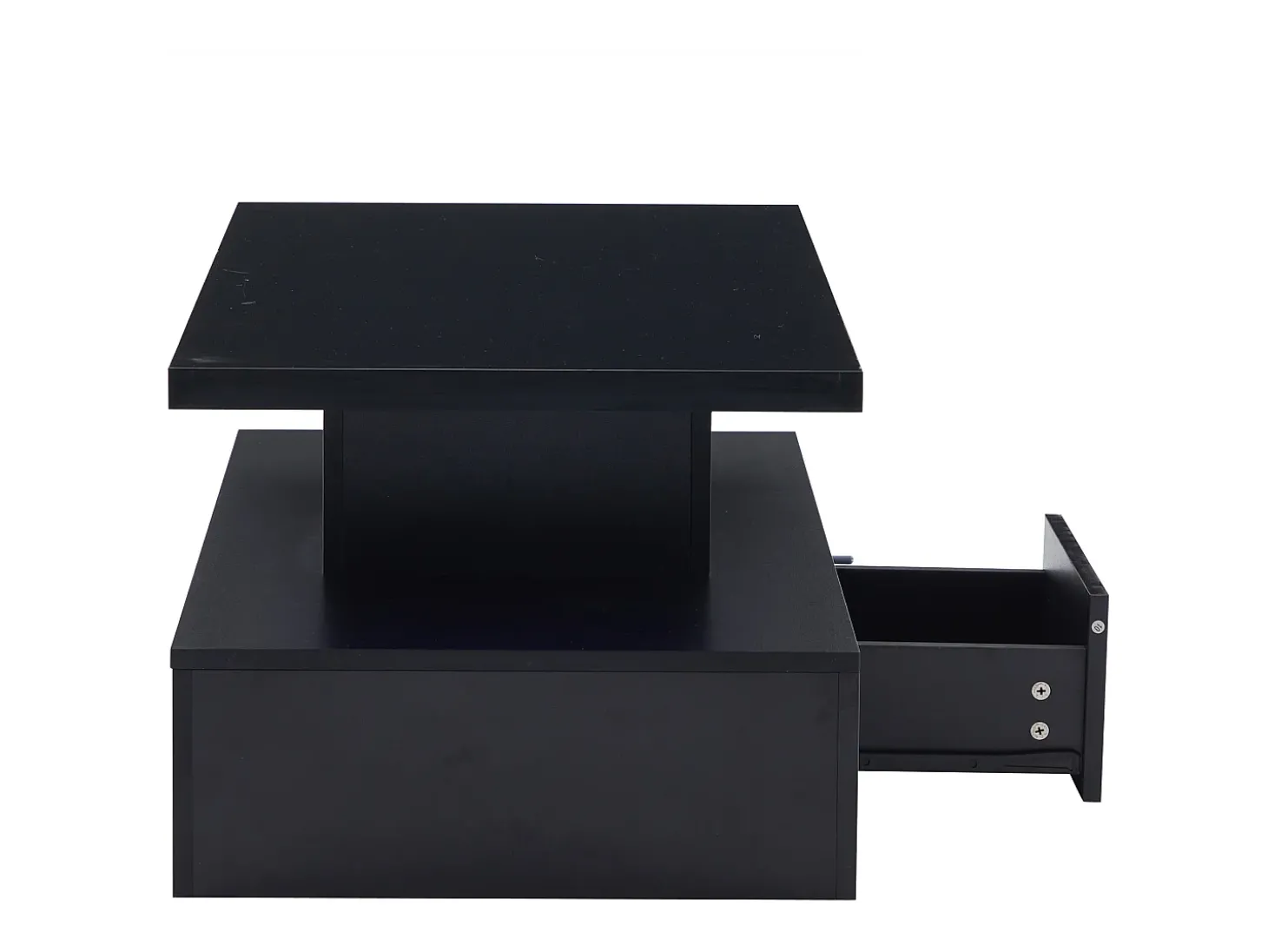 Mesa de centro retangular moderna lacada a preto com gaveta e LED