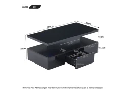 Mesa de centro retangular moderna lacada a preto com gaveta e LED