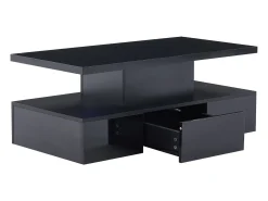 Mesa de centro retangular moderna lacada a preto com gaveta e LED