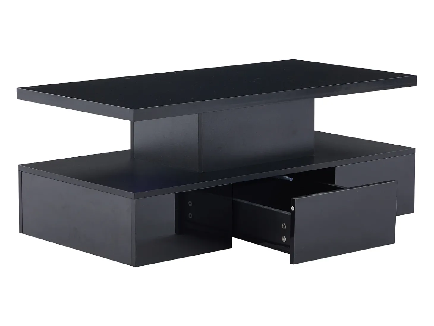 Mesa de centro retangular moderna lacada a preto com gaveta e LED