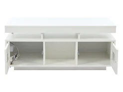 Mesa de centro retangular 100x50x43cm com 2 portas e nicho, LED, portas USB e tomada incluídas, corpo em laca branca brilhante