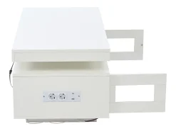 Mesa de centro retangular 100x50x43cm com 2 portas e nicho, LED, portas USB e tomada incluídas, corpo em laca branca brilhante
