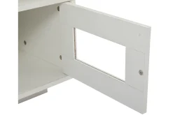 Mesa de centro retangular 100x50x43cm com 2 portas e nicho, LED, portas USB e tomada incluídas, corpo em laca branca brilhante